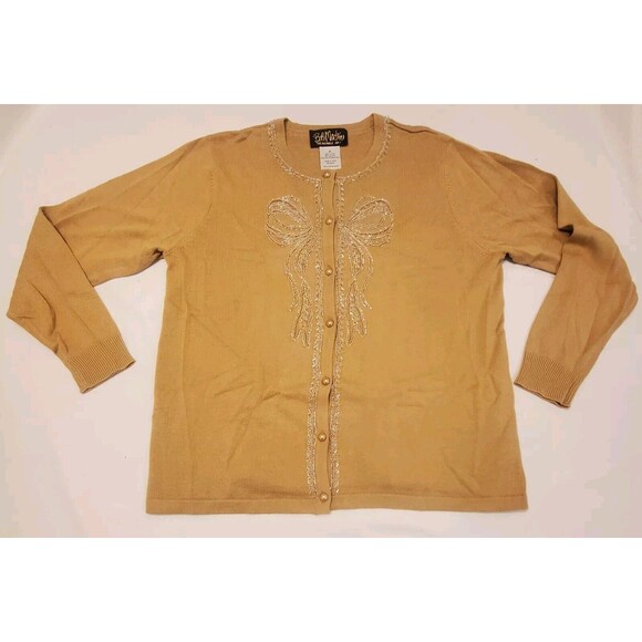 BOB MACKIE WEARABLE ART Sz Medium Sequin Bow Cardigan Holiday Christmas Vintage - Picture 1 of 7